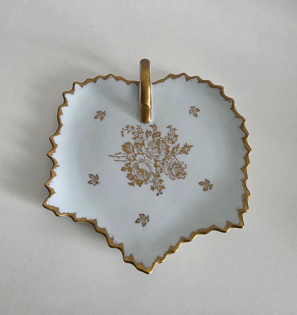 Royal Limoges France Handled Serving Plate Gold Floral Porcelain 7.5"
